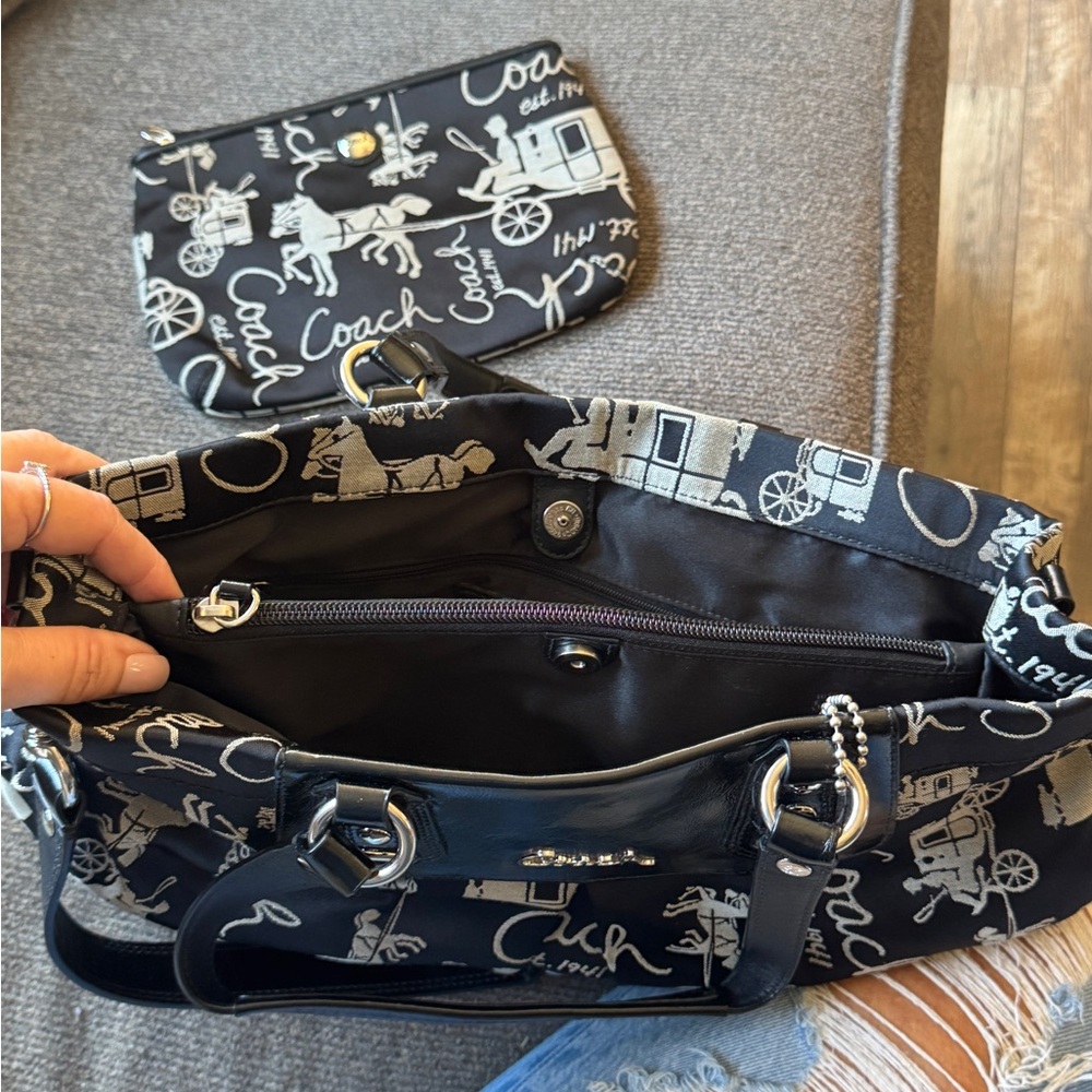 Coach Black and White Horse Carriage Tote - Picture 3 of 6